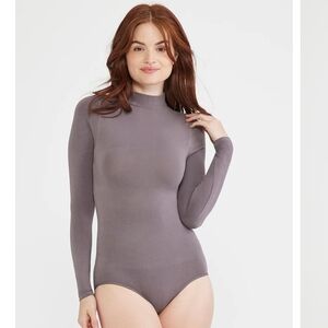 Two -- Yummie Long Sleeve Mock Neck Bodysuit in Dusty Mauve
